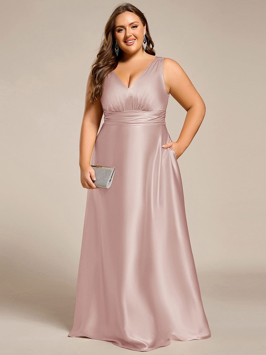 ever INDY|Sleeveless Empire Waist Satin Maxi Bridesmaid Dress With Pockets