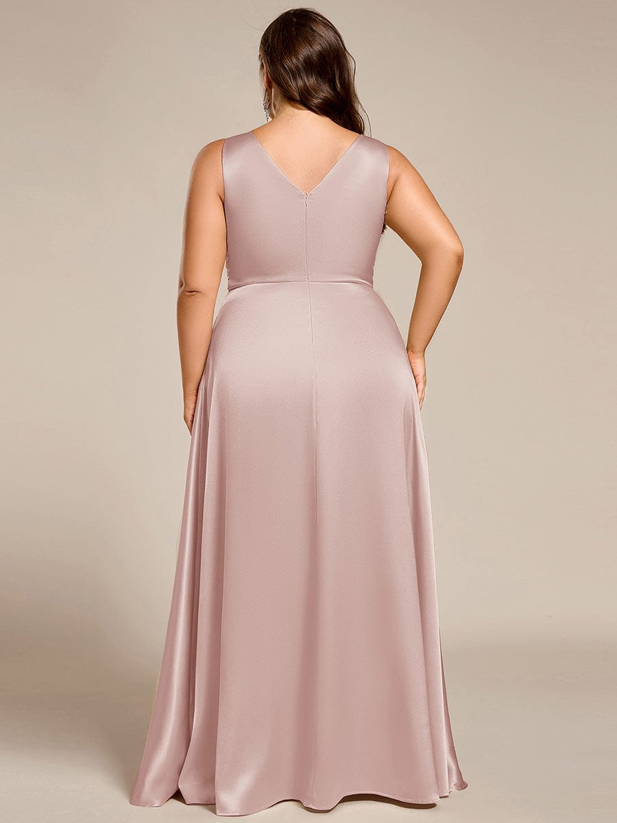 ever INDY|Sleeveless Empire Waist Satin Maxi Bridesmaid Dress With Pockets