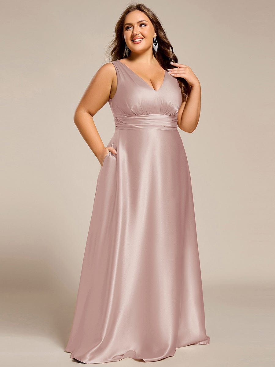 ever INDY|Sleeveless Empire Waist Satin Maxi Bridesmaid Dress With Pockets