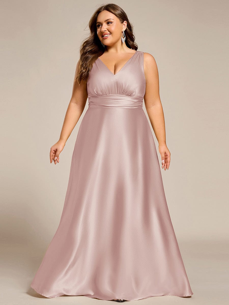 ever INDY|Sleeveless Empire Waist Satin Maxi Bridesmaid Dress With Pockets