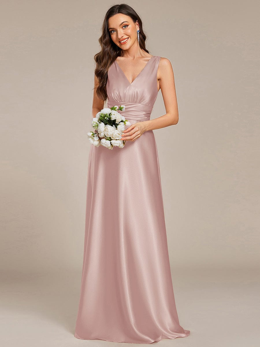 ever INDY|Sleeveless Empire Waist Satin Maxi Bridesmaid Dress With Pockets