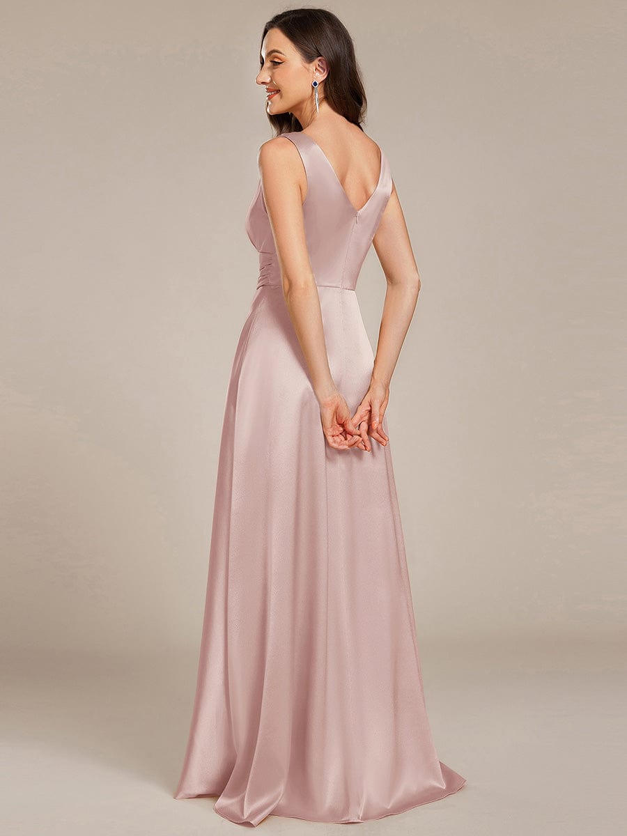 ever INDY|Sleeveless Empire Waist Satin Maxi Bridesmaid Dress With Pockets