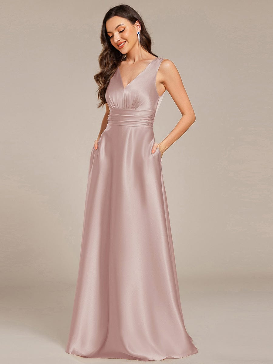 ever INDY|Sleeveless Empire Waist Satin Maxi Bridesmaid Dress With Pockets