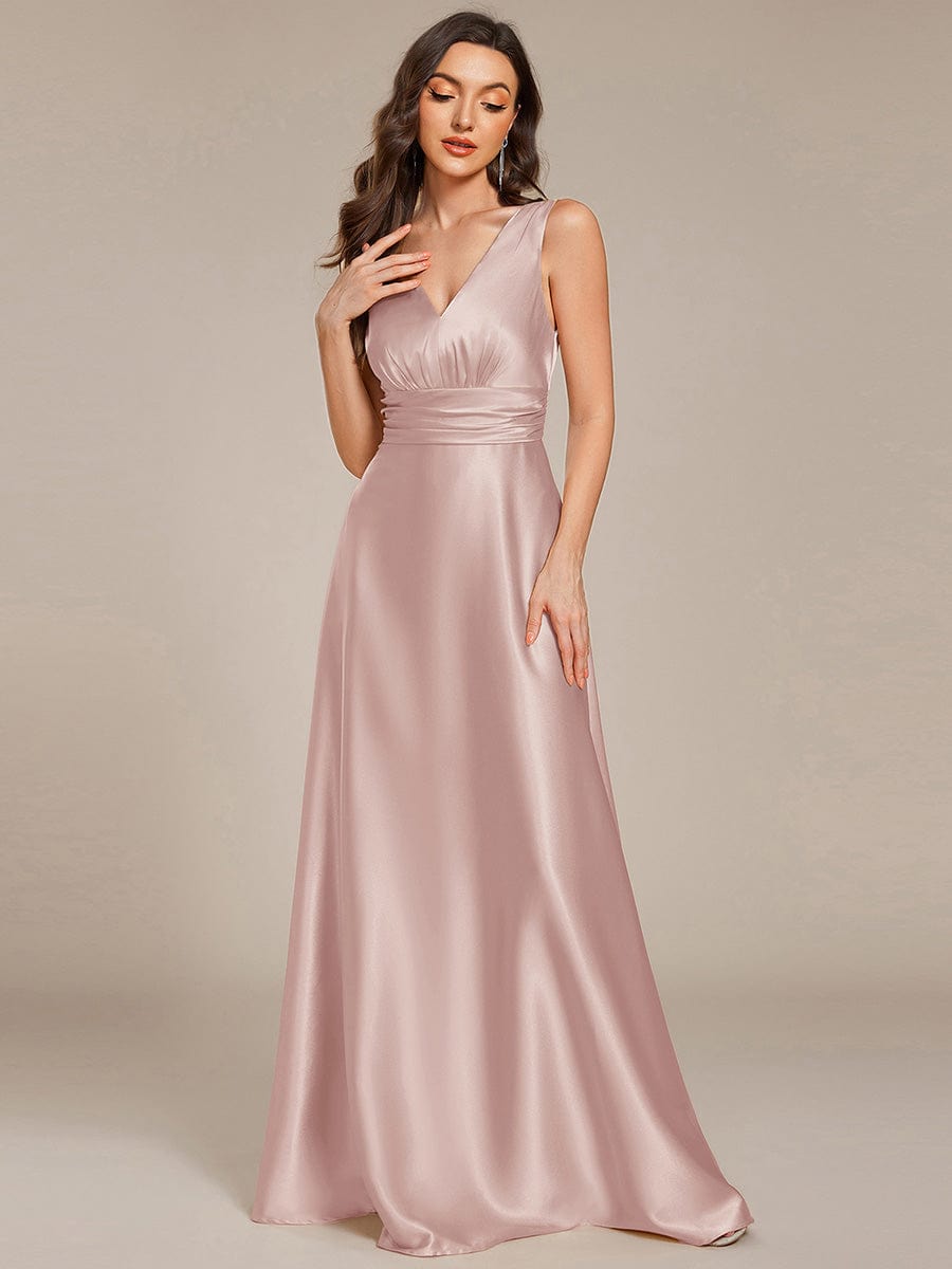 ever INDY|Sleeveless Empire Waist Satin Maxi Bridesmaid Dress With Pockets