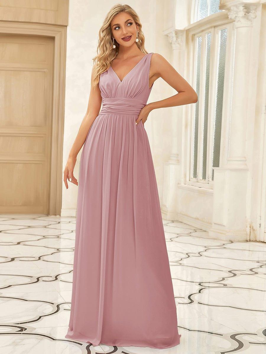 ever HUSH|V Neck Sleeveless Pleated Chiffon Evening Dress