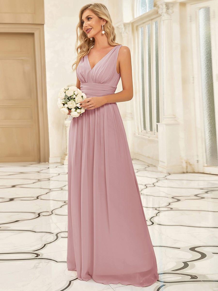 ever HUSH|V Neck Sleeveless Pleated Chiffon Evening Dress