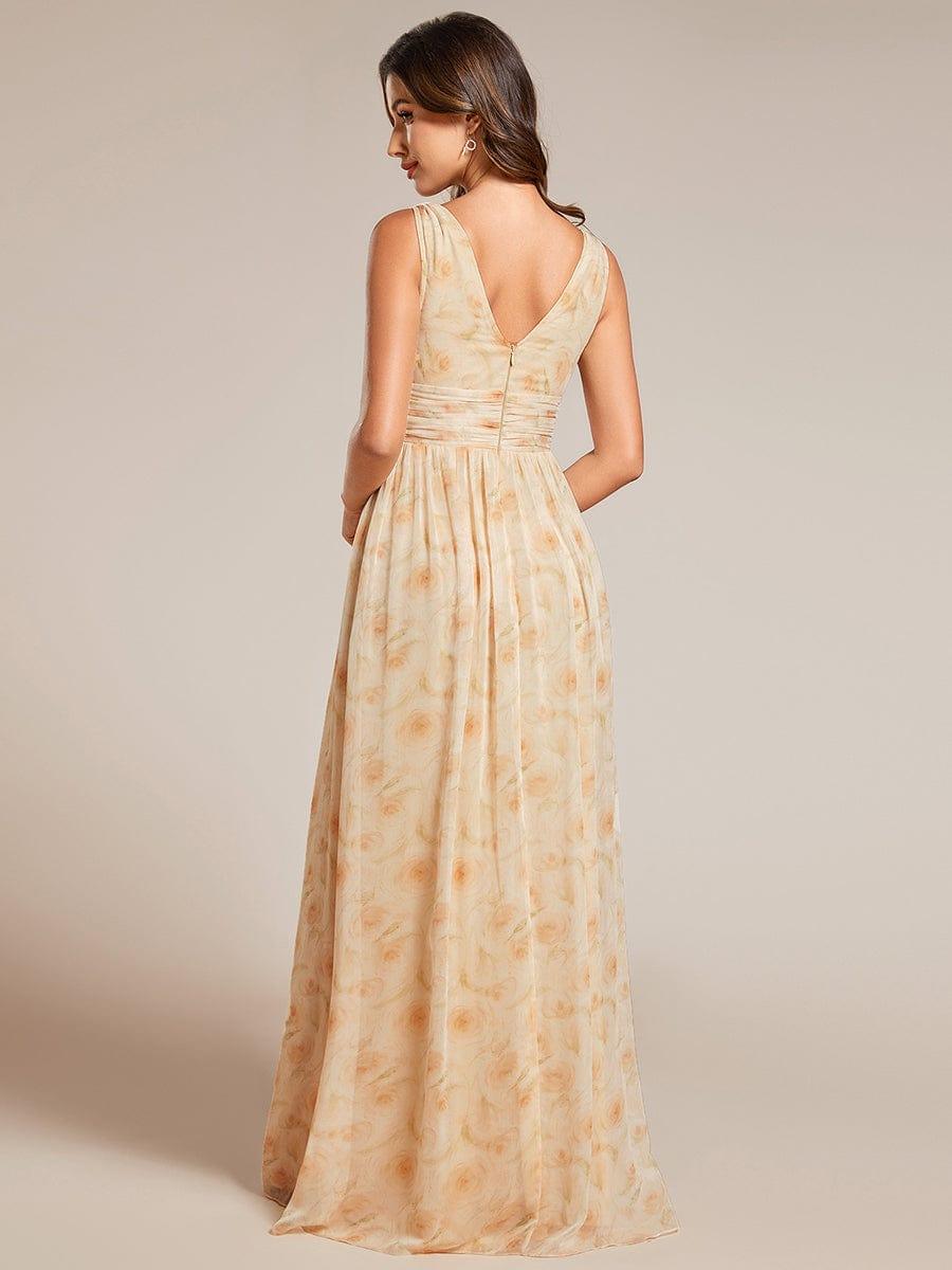 ever HUSH|V Neck Sleeveless Pleated Chiffon Evening Dress