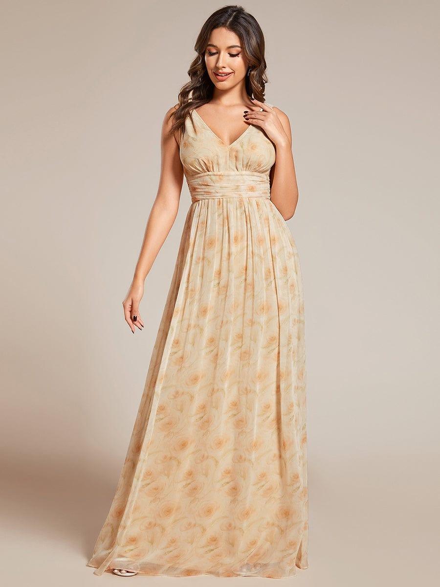 ever HUSH|V Neck Sleeveless Pleated Chiffon Evening Dress