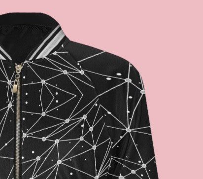 Women's Black Geometric Print Bomber Jacket