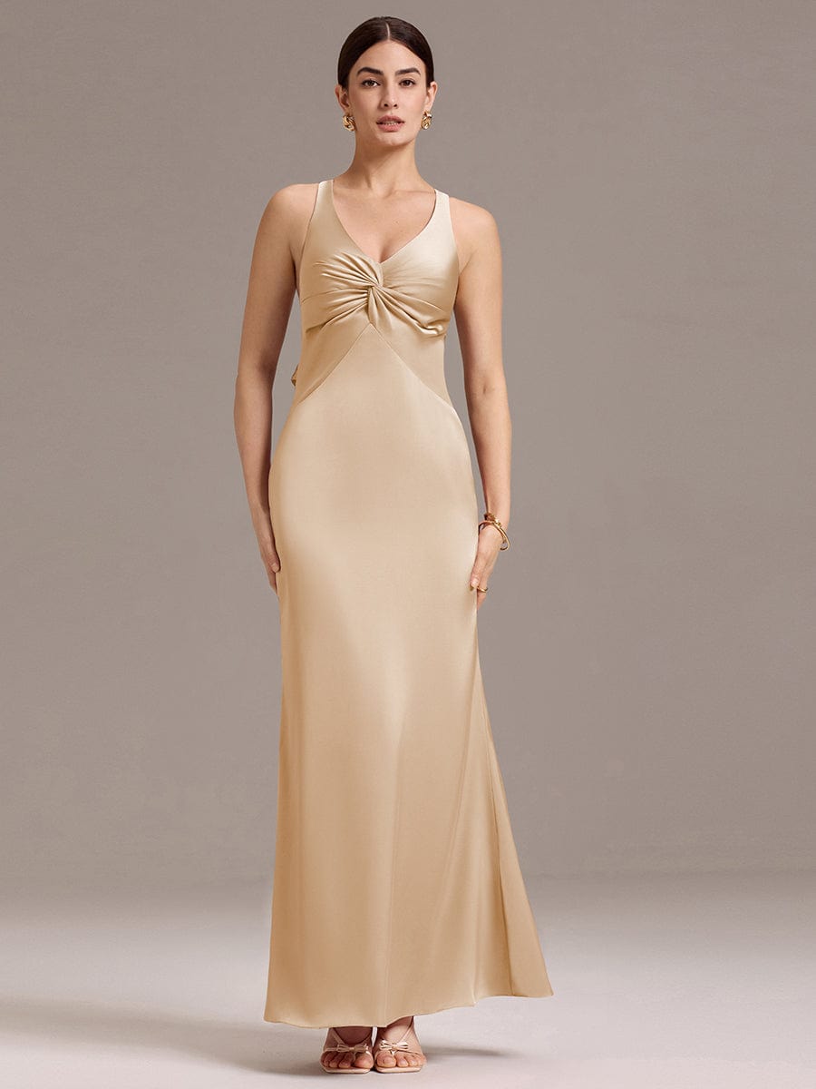 ever MINTA|Knot Front Mermaid Cross Back Bow Tie Satin Maxi Bridesmaid Dress