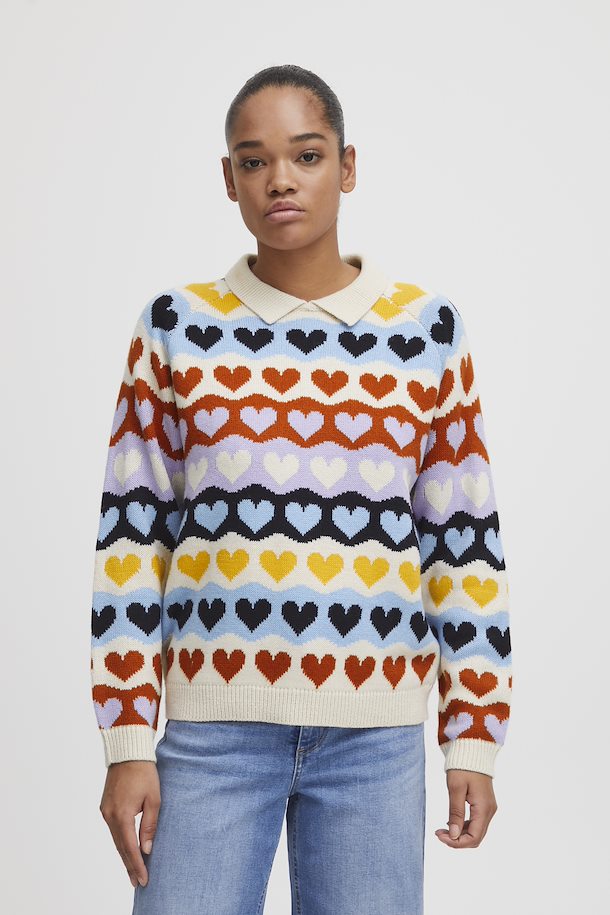 WOMEN'S ICHI ARTHY MULTI HEART KNITTED PULLOVER