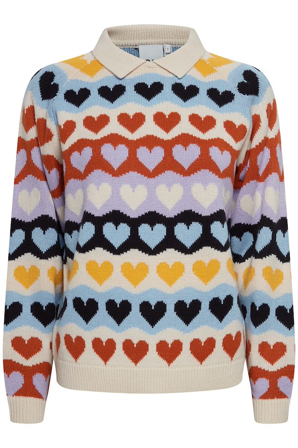 WOMEN'S ICHI ARTHY MULTI HEART KNITTED PULLOVER