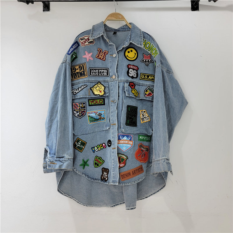 Women's Denim Vintage Badges Shirt Jacket