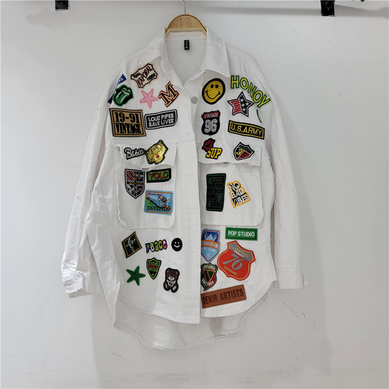 Women's Denim Vintage Badges Shirt Jacket